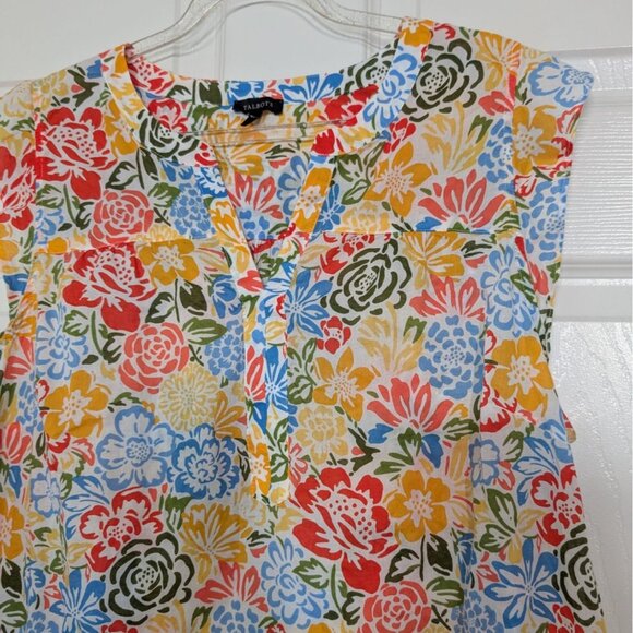 Talbots Blossom Garden Shell Shirt Womens Size XL Colorful Floral Flutter Sleeve - Picture 2 of 8